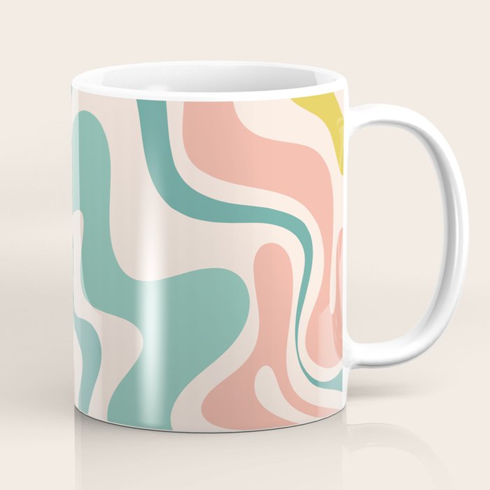 Retro Liquid Swirl Abstract Pattern Teal Blush Pink Mustard 4 Coffee Mug Gallery Image 1