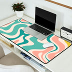 Retro Liquid Swirl Abstract Pattern Teal Blush Pink Mustard 4 Desk Mat Gallery Image 2