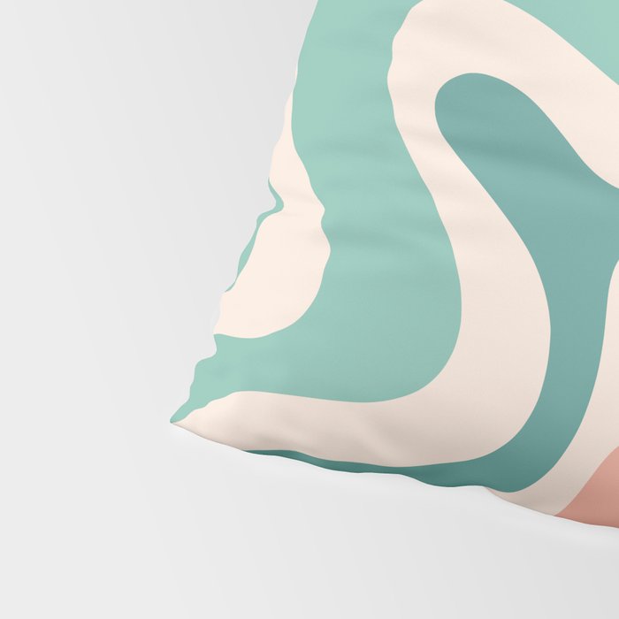 Retro Liquid Swirl Abstract Pattern Teal Blush Pink Mustard 4 Pillow Sham Gallery Image 4