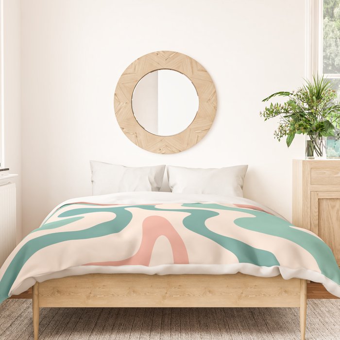 Retro Liquid Swirl Abstract Pattern Teal Blush Pink Mustard 4 Duvet Cover Gallery Image 3