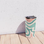 Retro Liquid Swirl Abstract Pattern Teal Blush Pink Mustard 4 Travel Mug Gallery Image 4