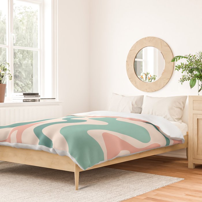 Retro Liquid Swirl Abstract Pattern Teal Blush Pink Mustard 4 Duvet Cover Gallery Image 2