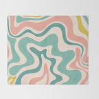Retro Liquid Swirl Abstract Pattern Teal Blush Pink Mustard 4 Throw Blanket Gallery Image 2