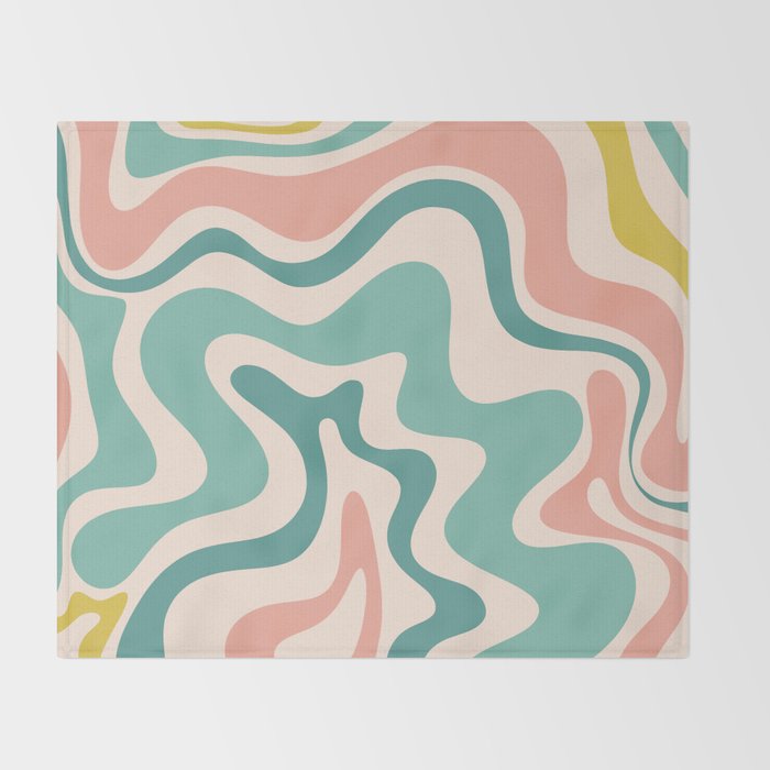 Retro Liquid Swirl Abstract Pattern Teal Blush Pink Mustard 4 Throw Blanket Gallery Image 2