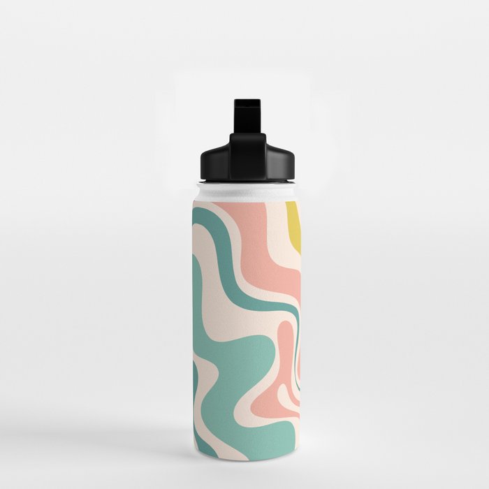 Retro Liquid Swirl Abstract Pattern Teal Blush Pink Mustard 4 Water Bottle Gallery Image 2