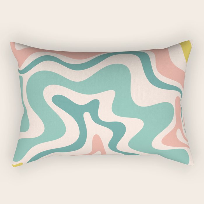 Retro Liquid Swirl Abstract Pattern Teal Blush Pink Mustard 4 Rectangular Pillow Gallery Image 1