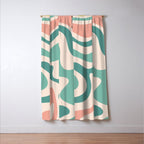 Retro Liquid Swirl Abstract Pattern Teal Blush Pink Mustard 4 Window Curtain Gallery Image 3