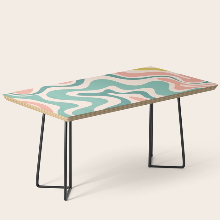 Retro Liquid Swirl Abstract Pattern Teal Blush Pink Mustard 4 Coffee Table Gallery Image 1