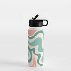 Retro Liquid Swirl Abstract Pattern Teal Blush Pink Mustard 4 Water Bottle Gallery Image 1