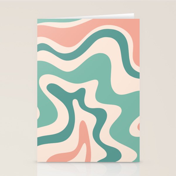 Retro Liquid Swirl Abstract Pattern Teal Blush Pink Mustard 4 Stationery Card Gallery Image 2