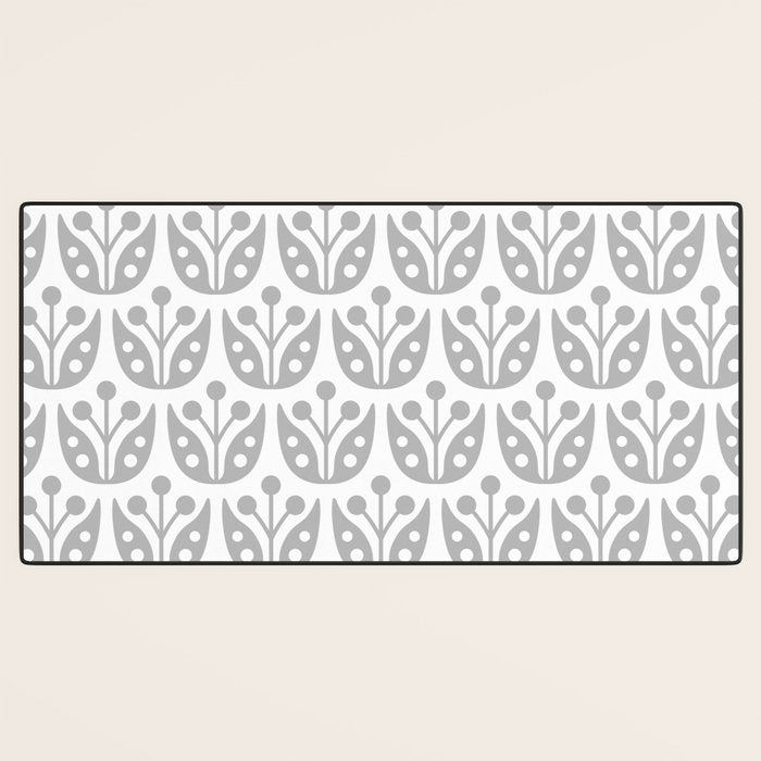Mid Century Flower Pattern Gray Desk Mat Gallery Image 3