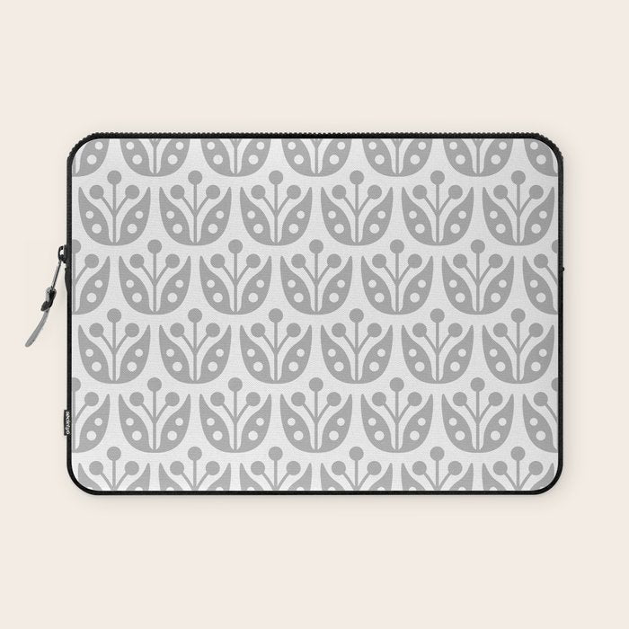 Mid Century Flower Pattern Gray Laptop Sleeve Gallery Image 1
