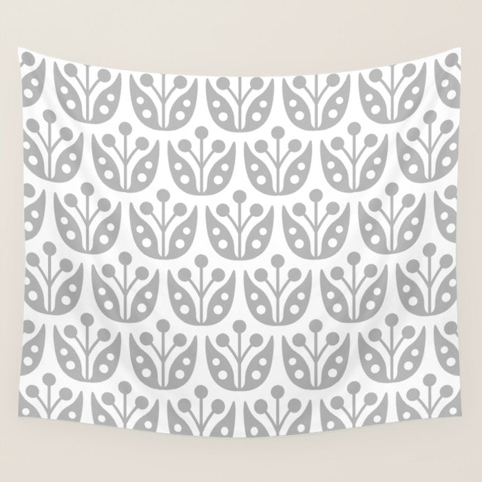 Mid Century Flower Pattern Gray Wall Tapestry Gallery Image 1