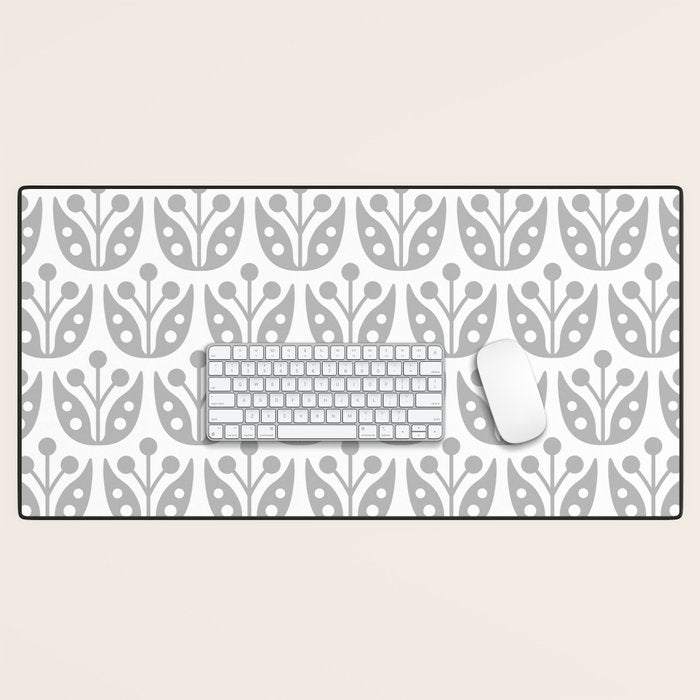 Mid Century Flower Pattern Gray Desk Mat Gallery Image 1