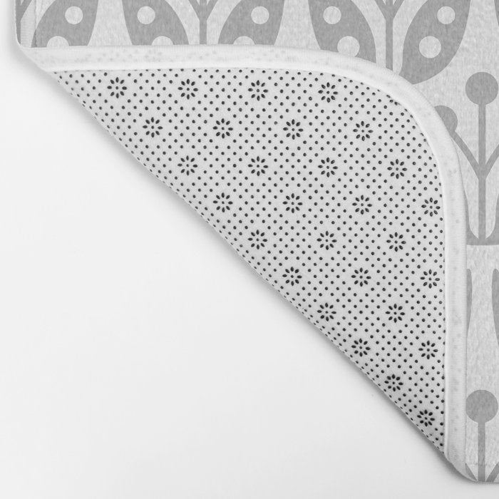 Mid Century Flower Pattern Gray Bath Mat Gallery Image 2