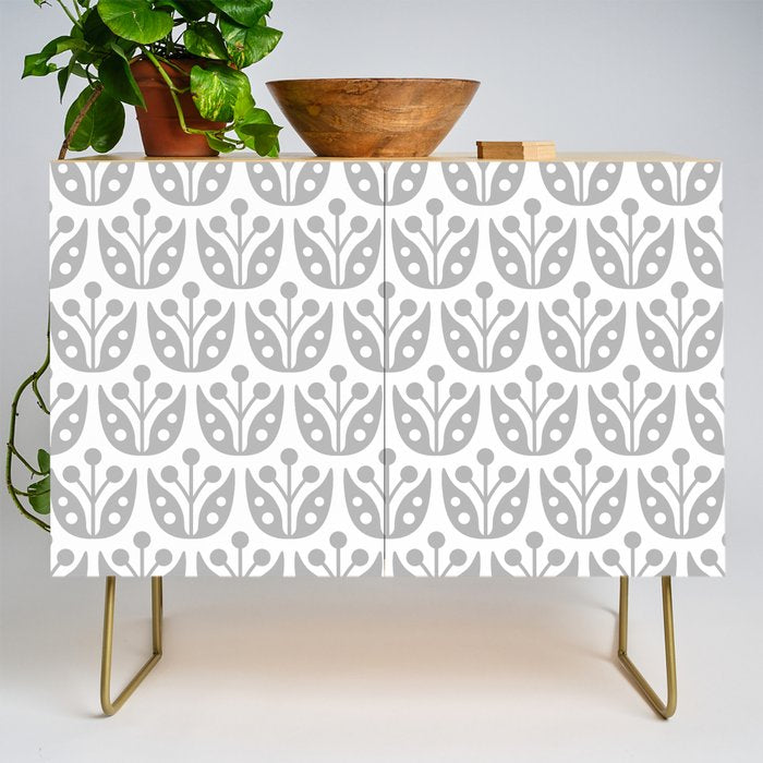 Mid Century Flower Pattern Gray Credenza Gallery Image 1