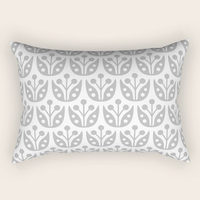 Mid Century Flower Pattern Gray Rectangular Pillow Gallery Image 1