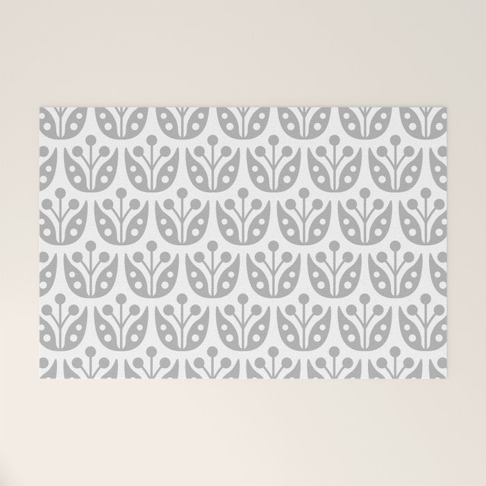 Mid Century Flower Pattern Gray Welcome Mat Gallery Image 1