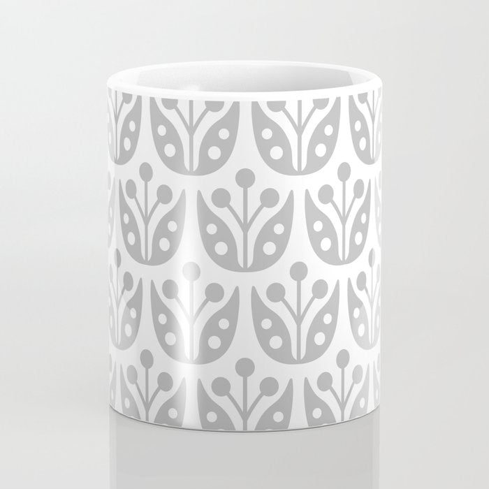Mid Century Flower Pattern Gray Coffee Mug Gallery Image 4