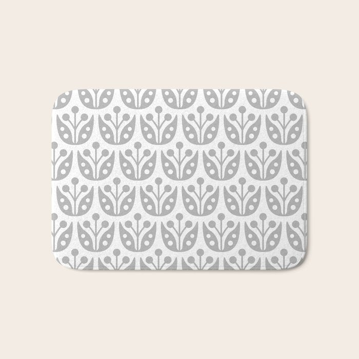Mid Century Flower Pattern Gray Bath Mat Gallery Image 1
