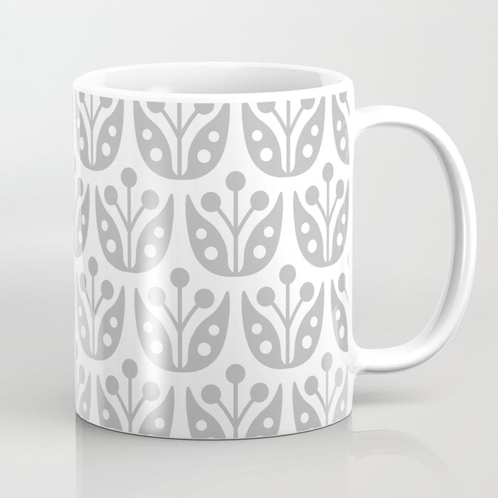 Mid Century Flower Pattern Gray Coffee Mug Gallery Image 1