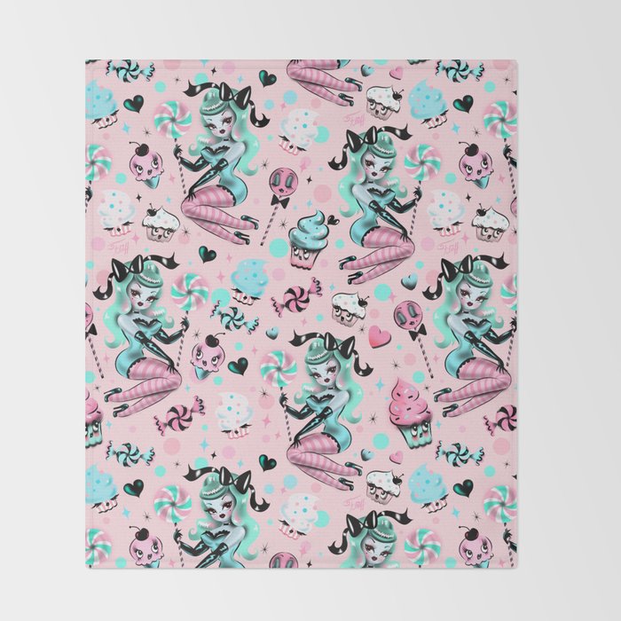 MInt Sugar Pinup Doll Pattern Throw Blanket Gallery Image 2