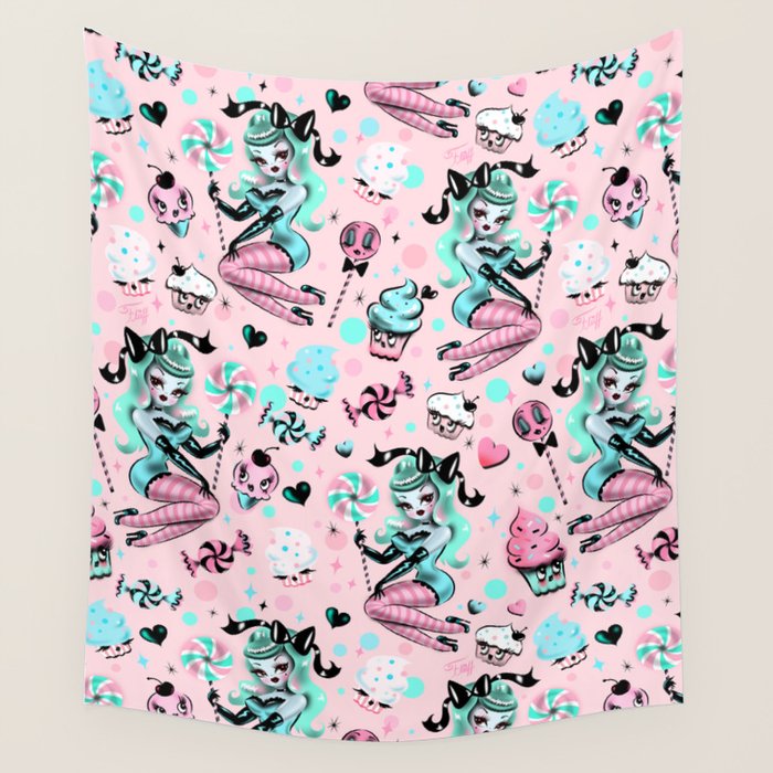 MInt Sugar Pinup Doll Pattern Wall Tapestry Gallery Image 4