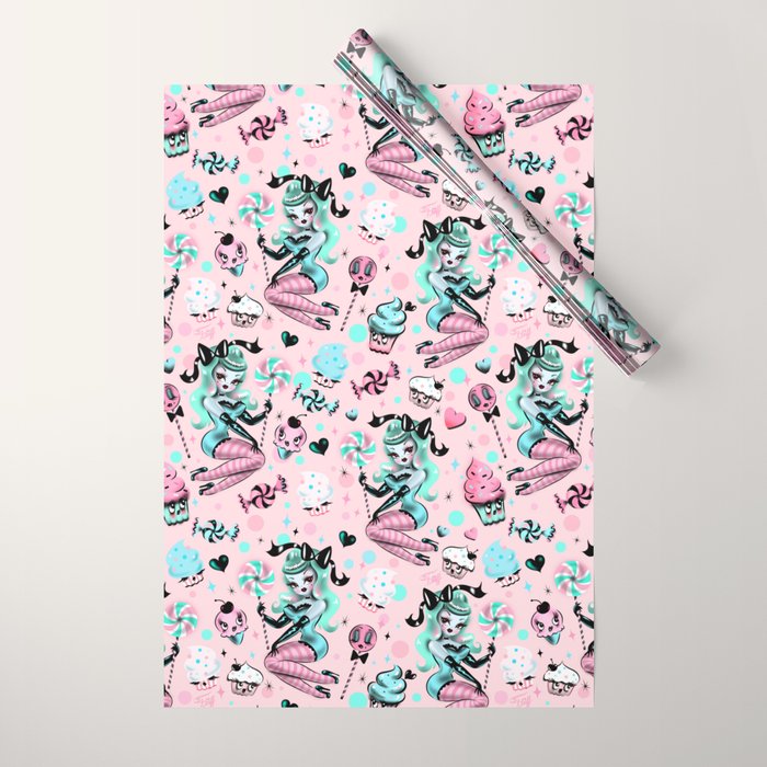 MInt Sugar Pinup Doll Pattern Wrapping Paper Gallery Image 1