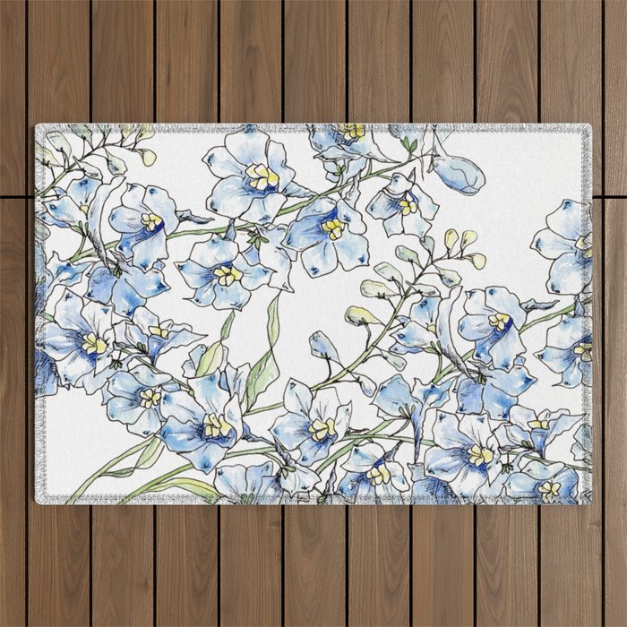 Blue Delphinium Flowers Outdoor Rug Gallery Image 1