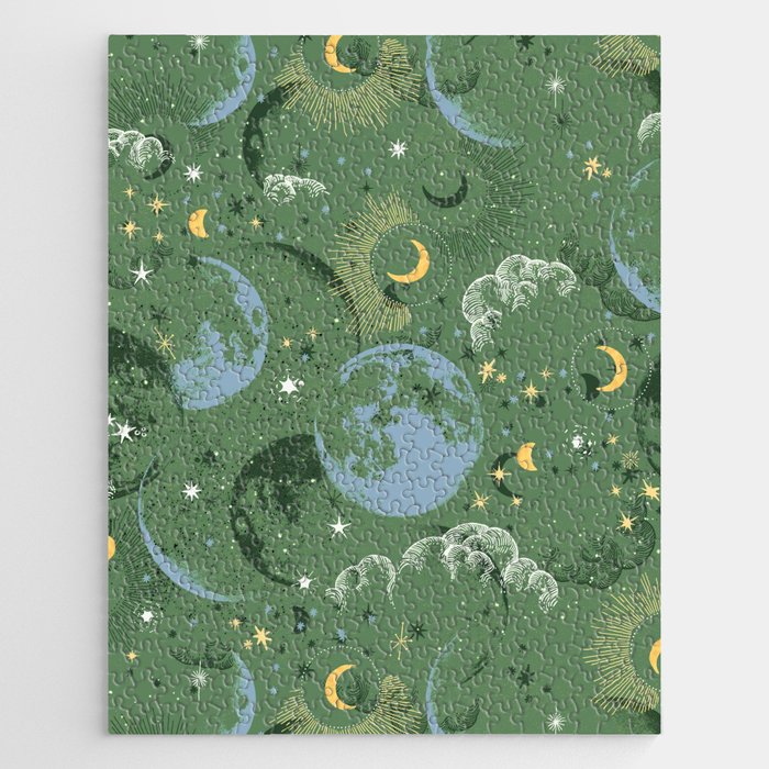 Greenish starry lunar sky Jigsaw Puzzle Gallery Image 1