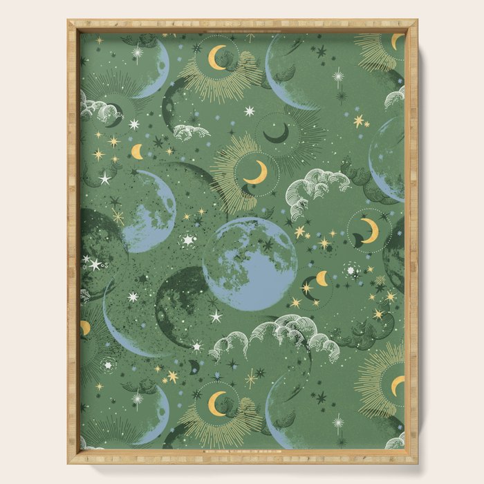 Greenish starry lunar sky Serving Tray Gallery Image 1