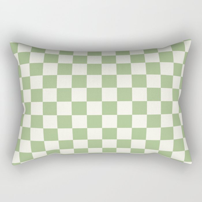 Checkerboard Mini Check Checkered Pattern Light Sage Green and Cream Rectangular Pillow Gallery Image 1