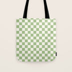 Checkerboard Mini Check Checkered Pattern Light Sage Green and Cream Tote Bag Gallery Image 1