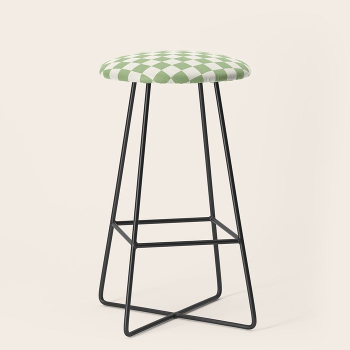 Checkerboard Mini Check Checkered Pattern Light Sage Green and Cream Stool Gallery Image 1