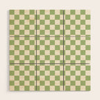 Checkerboard Mini Check Checkered Pattern Light Sage Green and Cream Wood Wall Art Gallery Image 1