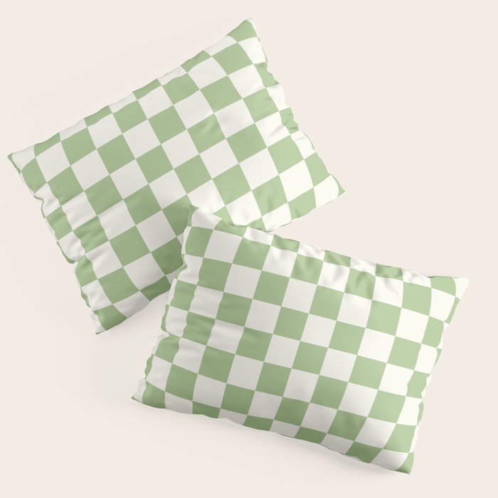 Checkerboard Mini Check Checkered Pattern Light Sage Green and Cream Pillow Sham Gallery Image 3