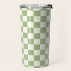 Checkerboard Mini Check Checkered Pattern Light Sage Green and Cream Travel Mug Gallery Image 2