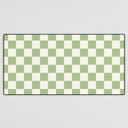 Checkerboard Mini Check Checkered Pattern Light Sage Green and Cream Desk Mat Gallery Image 3