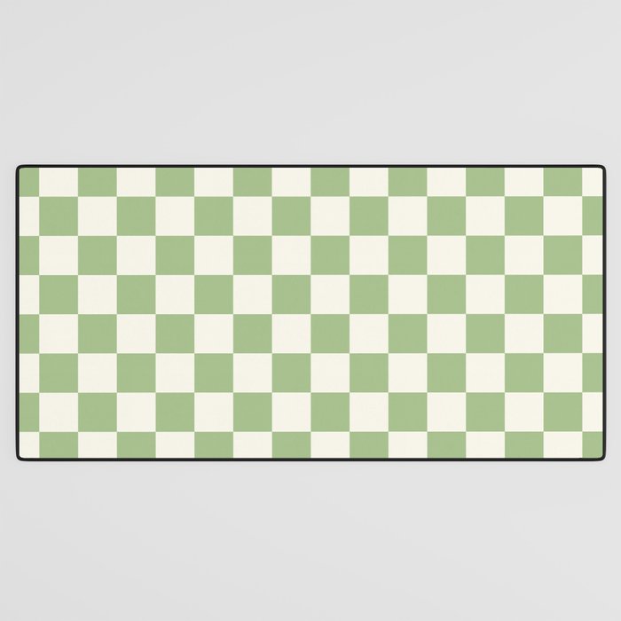 Checkerboard Mini Check Checkered Pattern Light Sage Green and Cream Desk Mat Gallery Image 3