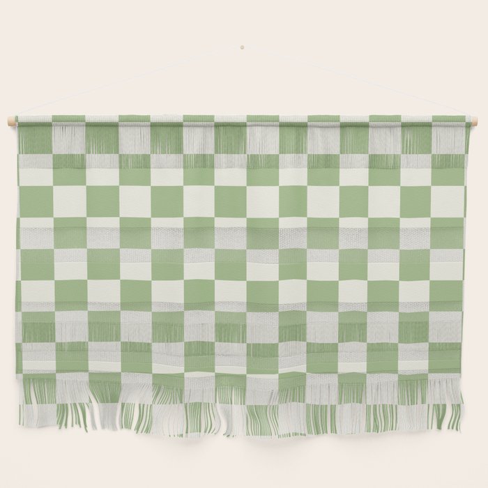 Checkerboard Mini Check Checkered Pattern Light Sage Green and Cream Wall Hanging Gallery Image 1