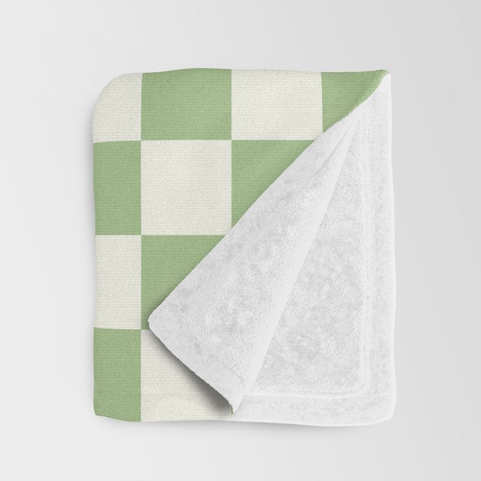 Checkerboard Mini Check Checkered Pattern Light Sage Green and Cream Throw Blanket Gallery Image 3