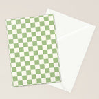 Checkerboard Mini Check Checkered Pattern Light Sage Green and Cream Stationery Card Gallery Image 2