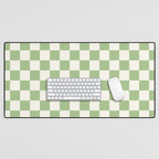 Checkerboard Mini Check Checkered Pattern Light Sage Green and Cream Desk Mat Gallery Image 1