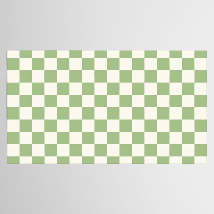Checkerboard Mini Check Checkered Pattern Light Sage Green and Cream Tablecloth Gallery Image 2