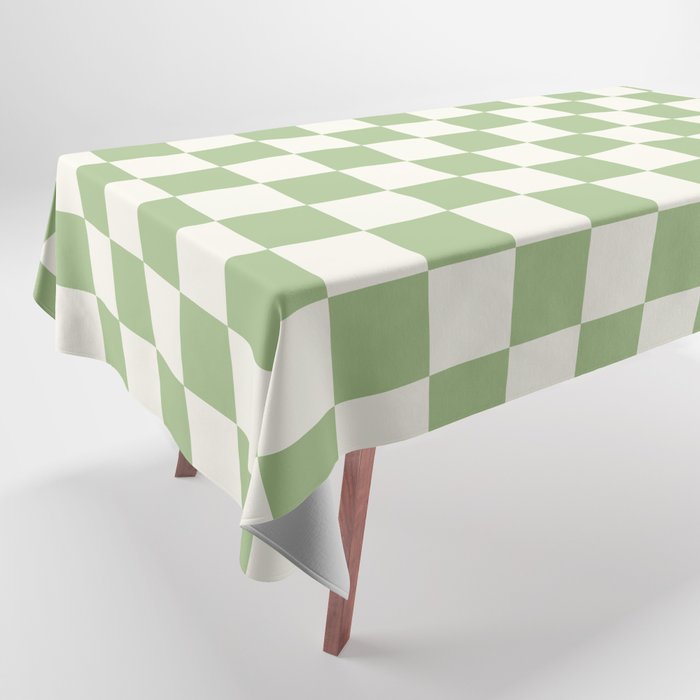 Checkerboard Mini Check Checkered Pattern Light Sage Green and Cream Tablecloth Gallery Image 1