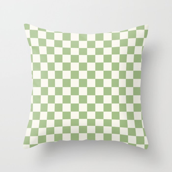 Checkerboard Mini Check Checkered Pattern Light Sage Green and Cream Throw Pillow Gallery Image 1