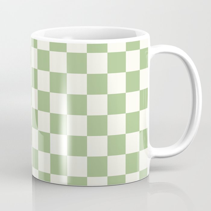 Checkerboard Mini Check Checkered Pattern Light Sage Green and Cream Coffee Mug Gallery Image 1