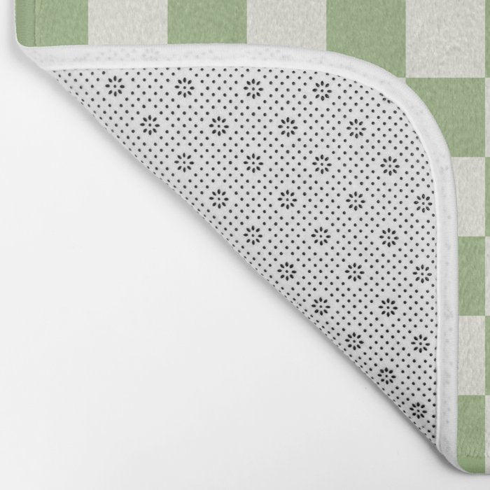Checkerboard Mini Check Checkered Pattern Light Sage Green and Cream Bath Mat Gallery Image 2