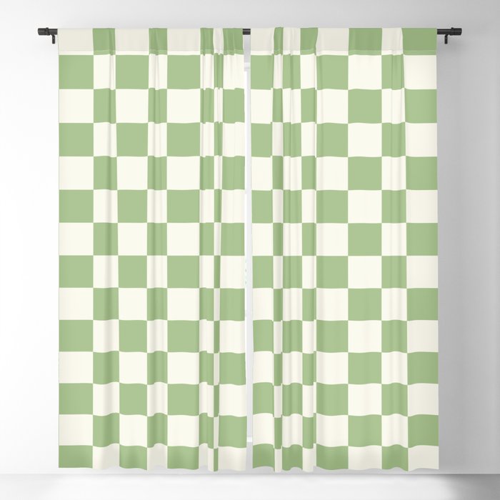 Checkerboard Mini Check Checkered Pattern Light Sage Green and Cream Window Curtain Gallery Image 1