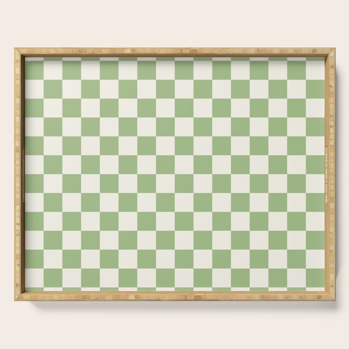 Checkerboard Mini Check Checkered Pattern Light Sage Green and Cream Serving Tray Gallery Image 1